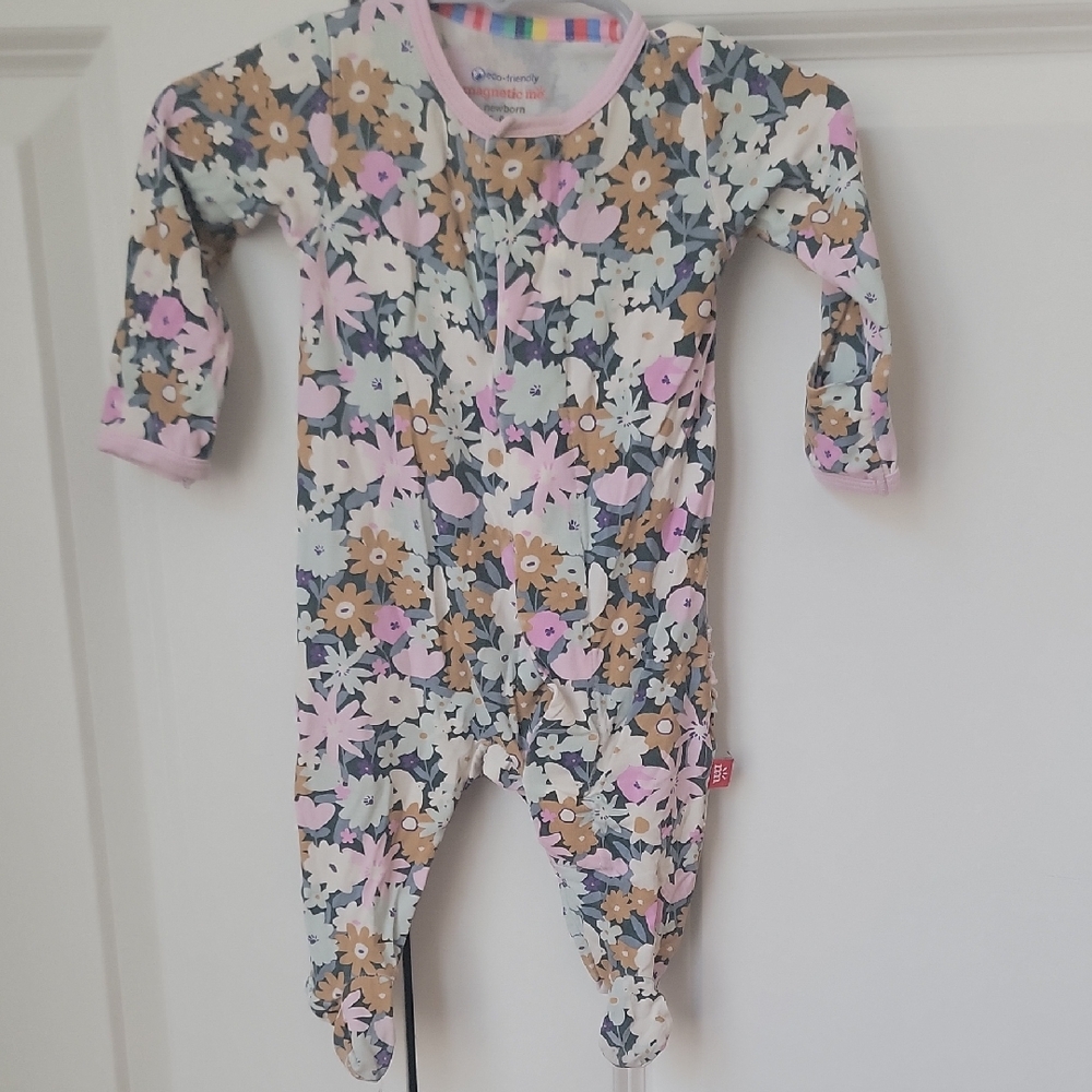 Magnetic Me Floral Kids Footie - Pink, Gray, and Brown